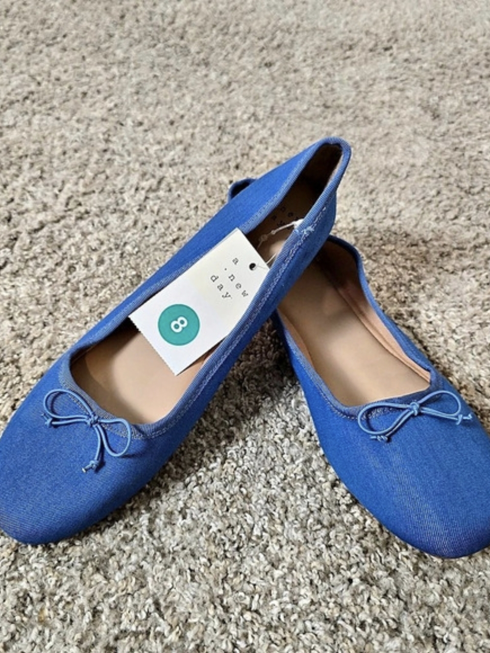 A New Day Women's Blue Textile Ballet Slip-On Flats Round Toe Casual US 8 New